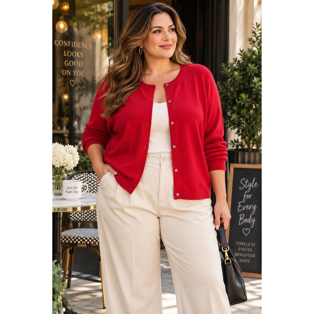 August Max Woman Red Silk Cashmere Cardigan Sweater 3X Plus Size Button Front